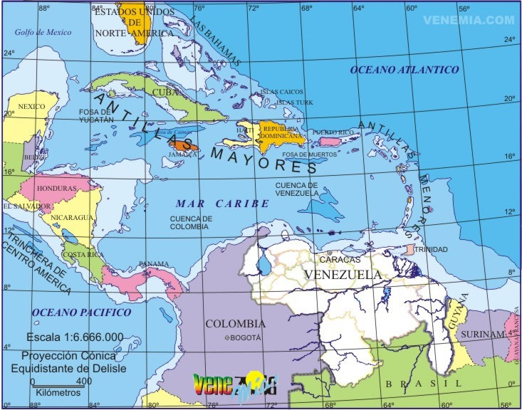 Mapa del Mar Caribe